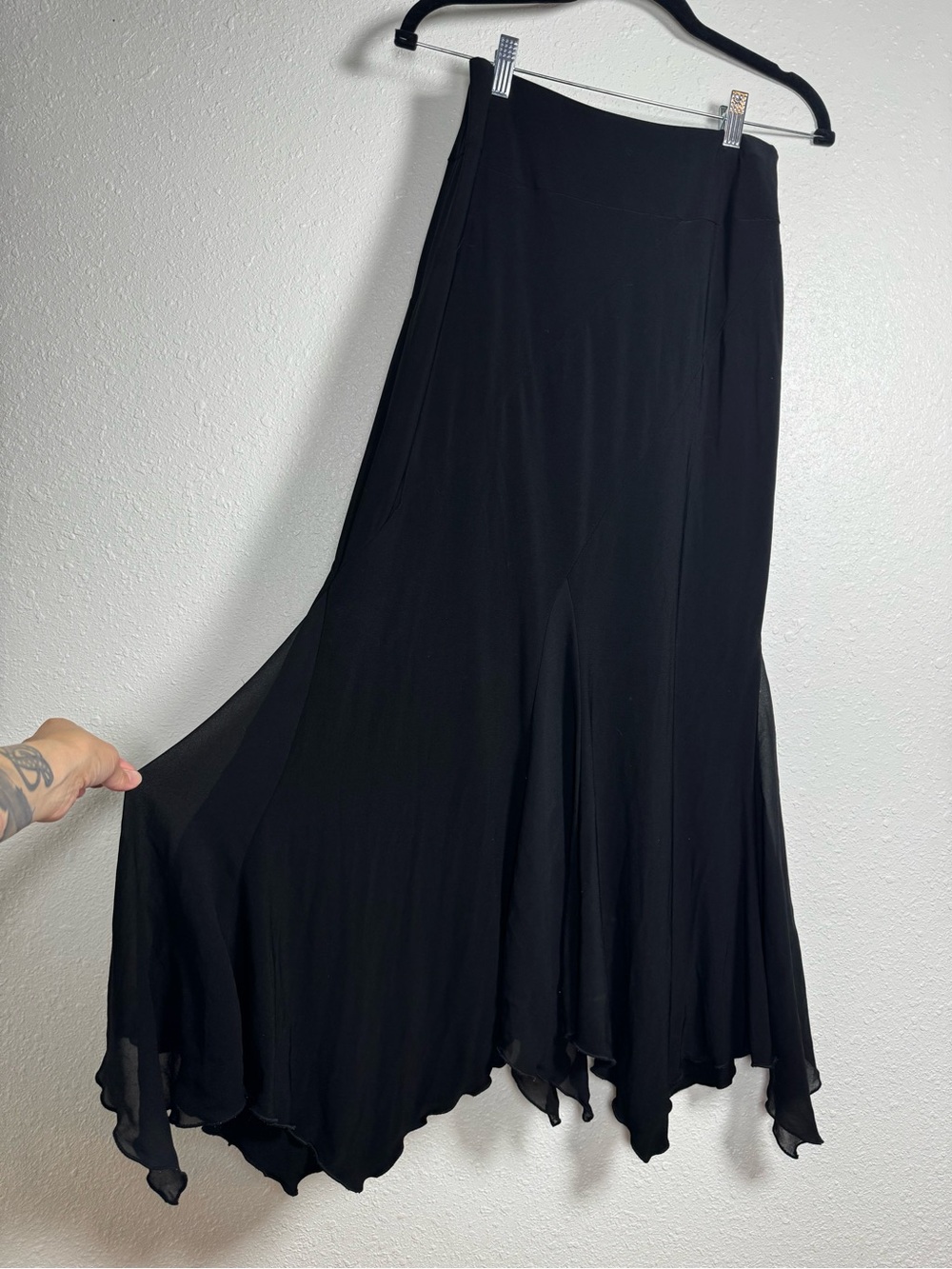 Joseph Ribkoff Black Layered Sheer Handkerchief Hem Maxi Skirt fairy whimsigoth